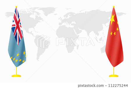 China and Tuvalu flags for official meeting 112275244