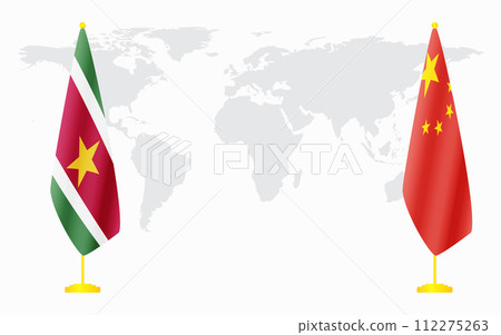 China and Suriname flags for official meeting China and Suriname flags for official meeting 112275263