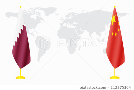 China and Qatar flags for official meeting 112275304