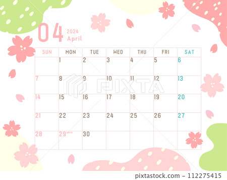 2024 年 4 月月曆櫻花圖案 112275415