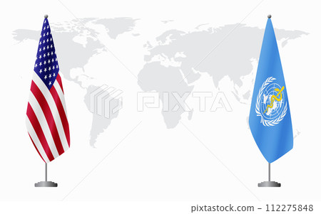 United States and World Health Organization flags for official meeting United States and World Health Organization flags for official meeting 112275848