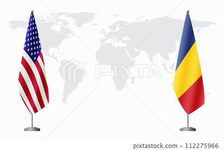 United States and Romania flags for official meeting 112275966