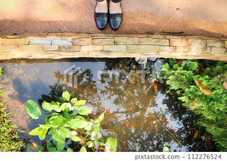 tank or pond and tree in the garden or small river or standing near the pond tank or pond and tree in the garden or small river or standing near the pond 112276524