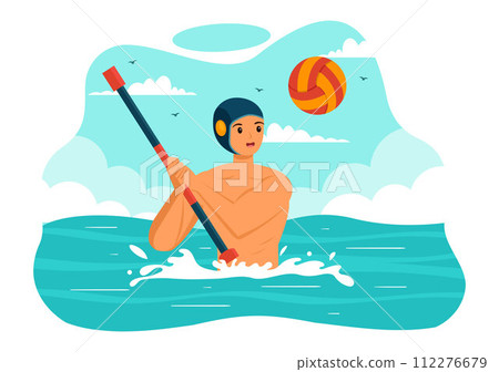 Water Polo Sport Vector Illustration with Player Playing to Throw the Ball on the Opponent's Goal in the Swimming Pool in Flat Cartoon Background Water Polo Sport Vector Illustration with Player Playing to Throw the Ball on the Opponent's Goal in the Swimming Pool in Flat Cartoon Background 112276679