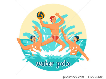 Water Polo Sport Vector Illustration with Player Playing to Throw the Ball on the Opponent's Goal in the Swimming Pool in Flat Cartoon Background Water Polo Sport Vector Illustration with Player Playing to Throw the Ball on the Opponent's Goal in the Swimming Pool in Flat Cartoon Background 112276685