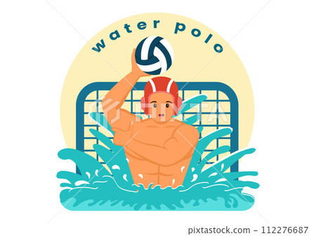 Water Polo Sport Vector Illustration with Player Playing to Throw the Ball on the Opponent's Goal in the Swimming Pool in Flat Cartoon Background Water Polo Sport Vector Illustration with Player Playing to Throw the Ball on the Opponent's Goal in the Swimming Pool in Flat Cartoon Background 112276687