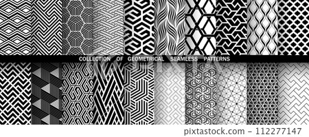 Geometric set of seamless black and white patterns. Simple vector graphics 112277147