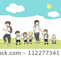 Kindergarten children having a picnic under the blue sky 112277341