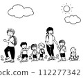 Kindergarten children having a picnic under the blue sky 112277342