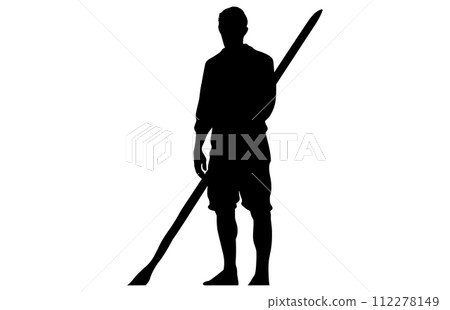 trirbe man Holding a Spear Head, Ancient aztec warrior holding shield, maya soldier 112278149