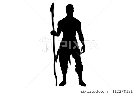 trirbe man Holding a Spear Head, Ancient aztec warrior holding shield, maya soldier 112278151