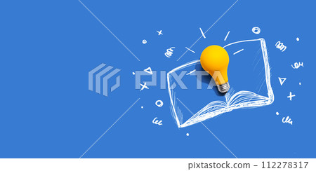 An open book with a lightbulb 112278317