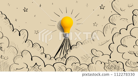 Idea light bulb flying to the sky like a rocket Idea light bulb flying to the sky like a rocket 112278330