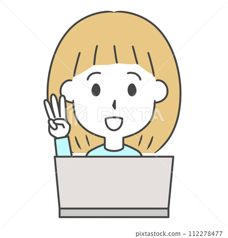 一位女士在筆記型電腦前表演三件套的插圖 一位女士在筆記型電腦前表演三件套的插圖 112278477