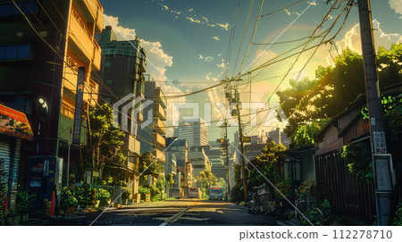 有電話桿的日本街市街景 112278710