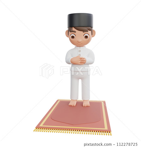 3D Illustration of Muslim character performing prayer movements 3D Illustration of Muslim character performing prayer movements 112278725