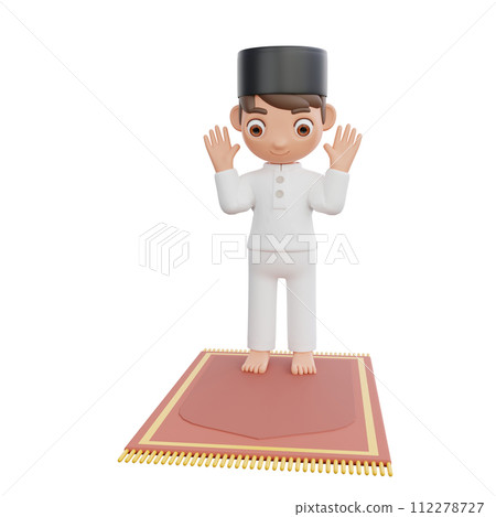 3D Illustration of Muslim character performing prayer movements 3D Illustration of Muslim character performing prayer movements 112278727