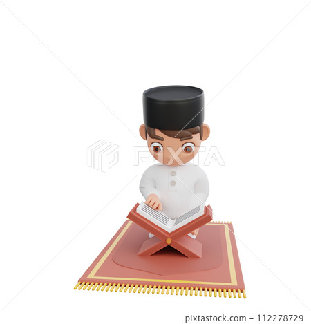 3D Illustration of Muslim character reading the Quran 3D Illustration of Muslim character reading the Quran 112278729