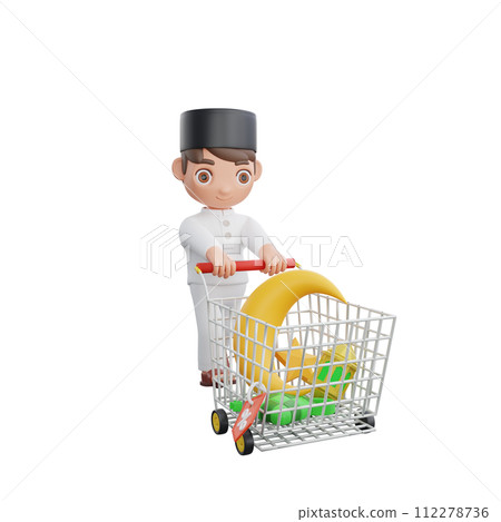 3D Illustration of Muslim character shopping for Eid 3D Illustration of Muslim character shopping for Eid 112278736