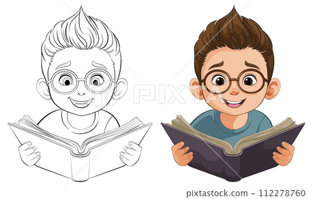 Joyful Boy Reading a Book Illustration Joyful Boy Reading a Book Illustration 112278760