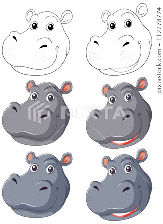 Expressive Hippo Faces Vector Set 112278774