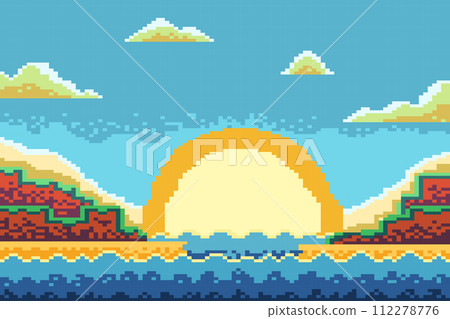 highlands landscapes Pixel art Sunrise 112278776