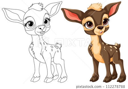 Cute Fawn Character Before and After Coloring 112278788