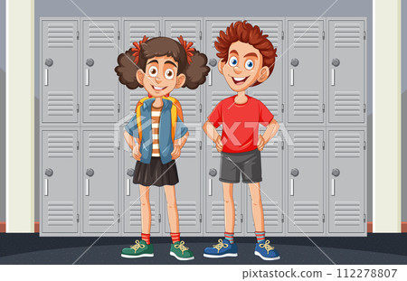 Happy School Friends by Lockers Happy School Friends by Lockers 112278807