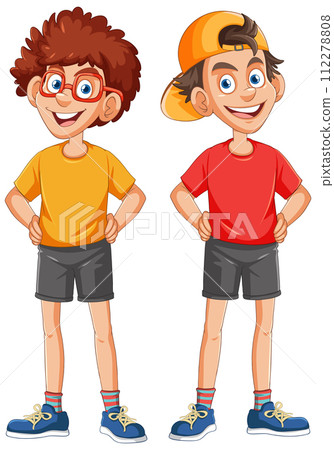 Happy Cartoon Boys Standing Together Happy Cartoon Boys Standing Together 112278808