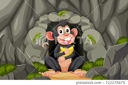 Cheerful Monkey in a Rocky Cave 112278878