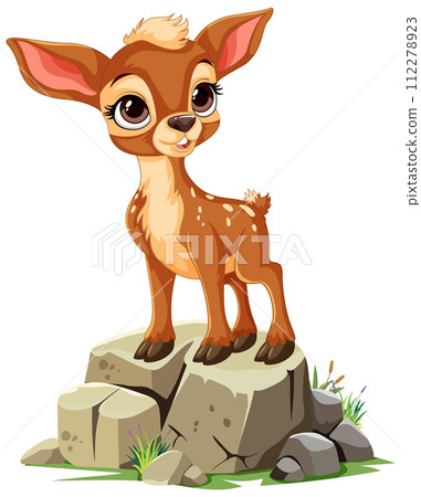 Adorable Fawn Standing on a Rock 112278923