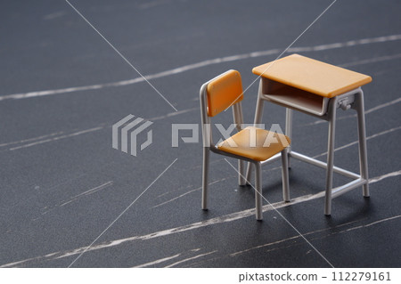 Landscape with school desks and chairs 112279161
