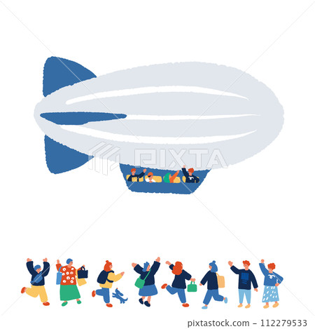 飛艇和人的平面手繪插圖 112279533