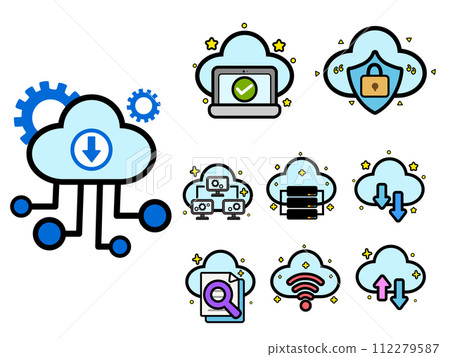 Cloud Sharing Server Illustration - Line Icon Cloud Sharing Server Illustration - Line Icon 112279587