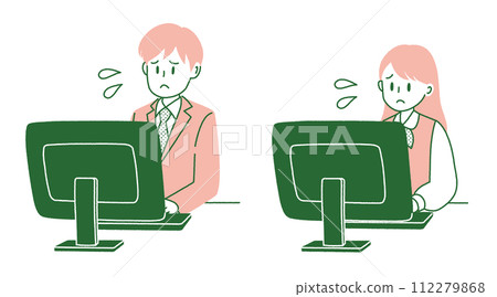 在電腦上工作的男性和女性商務人士 112279868