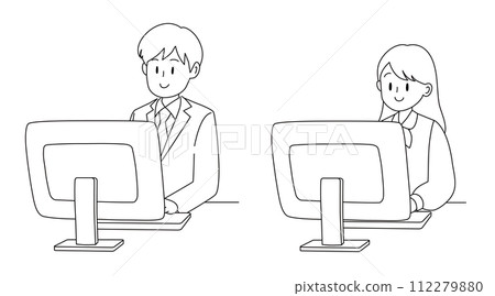 Male and female business people working at a computer Male and female business people working at a computer 112279880