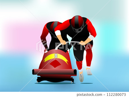Two men team bobsleigh. 3d vector color illustration Two men team bobsleigh. 3d vector color illustration 112280073
