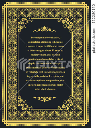 Gold ornament on dark background. Can be used as invitation card. Book cover. Vector illustration Gold ornament on dark background. Can be used as invitation card. Book cover. Vector illustration 112280130