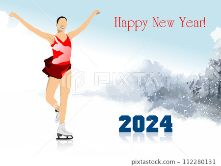 2024 color vector 3d illustration for designers with figure skating girl image 112280131
