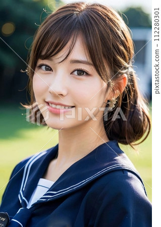 High school girl looking at me with a smile 112280301