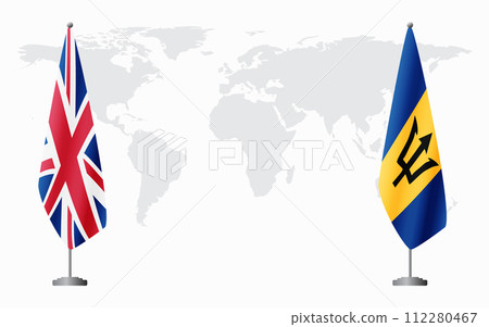 United Kingdom and Barbados flags for official meeting 112280467