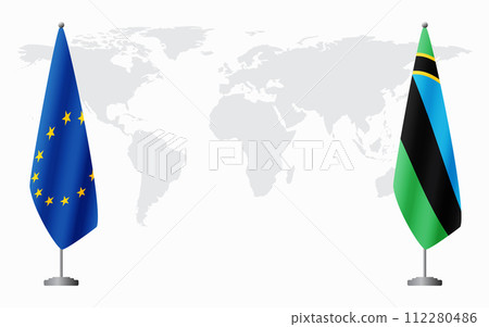 European Union and Zanzibar flags for official meeting 112280486