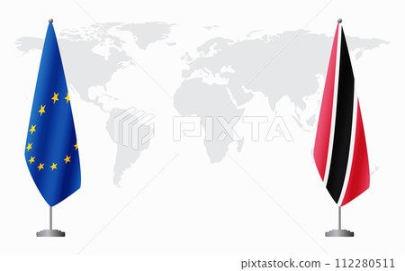 European Union and Trinidad and Tobago flags for official meeting European Union and Trinidad and Tobago flags for official meeting 112280511