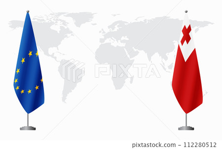 European Union and Tonga flags for official meeting European Union and Tonga flags for official meeting 112280512