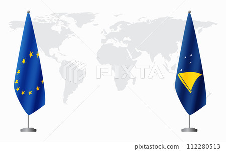 European Union and Tokelau flags for official meeting European Union and Tokelau flags for official meeting 112280513