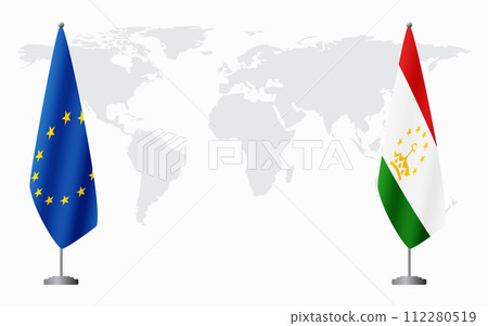 European Union and Tajikistan flags for official meeting European Union and Tajikistan flags for official meeting 112280519