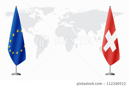 European Union and Switzerland flags for official meeting European Union and Switzerland flags for official meeting 112280522