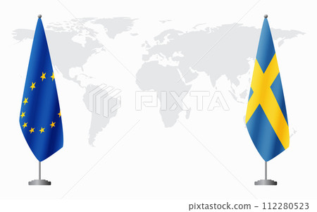 European Union and Sweden flags for official meeting European Union and Sweden flags for official meeting 112280523