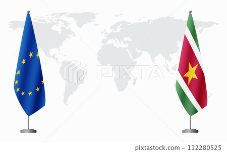 European Union and Suriname flags for official meeting European Union and Suriname flags for official meeting 112280525