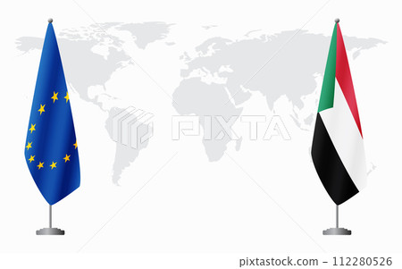 European Union and Sudan flags for official meeting European Union and Sudan flags for official meeting 112280526